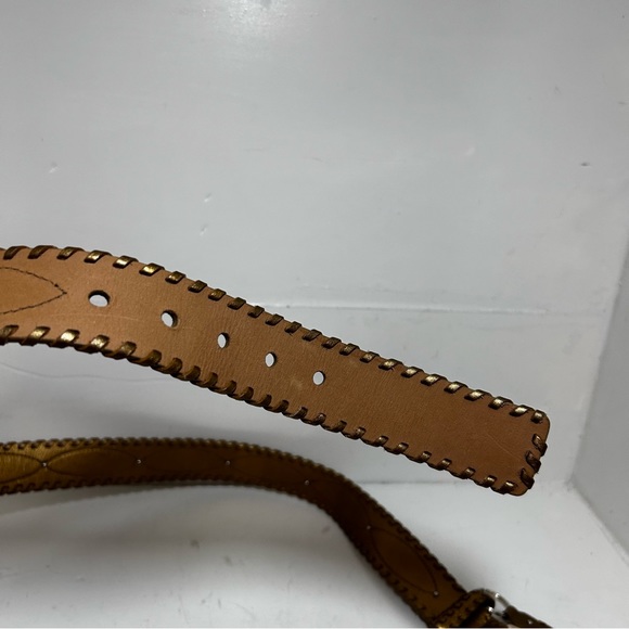 Michael Kors Gold Genuine Leather Silver Buckle belt Studded with key ring - Picture 7 of 12